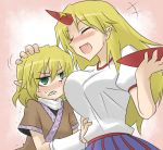  blush breast_envy breast_smother breasts fang horn hoshiguma_yuugi long_hair mizuhashi_parsee oro_(zetsubou_girl) pointy_ears short_hair touhou 