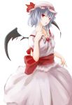  blue_hair hat red_eyes remilia_scarlet short_hair simple_background solo takanashie touhou wings 