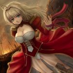  blonde_hair breasts cleavage dress epaulettes fate/extra fate/stay_night fate_(series) green_eyes hair_down hamoto large_breasts long_hair saber saber_extra see-through 