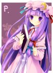  hat long_hair nozumi patchouli_knowledge purple_eyes purple_hair ribbon tokira_nozumi touhou violet_eyes 
