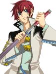  aipheion asbel_lhant bad_id blue_eyes male ready_to_draw red_hair redhead sheath short_hair solo sword tales_of_(series) tales_of_graces unsheathing weapon 