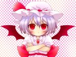  :t blue_hair crossed_arms hat highres ichi-natsu pout red_eyes remilia_scarlet short_hair solo touhou wings 