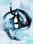  bikini_top black_hair black_rock_shooter black_rock_shooter_(character) blue blue_eyes chain chains coat flat_chest glowing glowing_eyes highres kashiwaba_hisano long_hair midriff navel pale_skin scar shorts solo star twintails uneven_twintails very_long_hair 