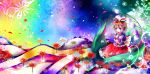  1girl bad_id bubble_skirt colorful flower kazu_(muchuukai) lily_of_the_valley medicine_melancholy rainbow_background ribbon short_hair touhou 