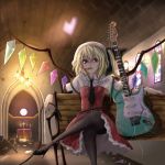  blonde_hair blood error flandre_scarlet guitar high_heels instrument pantyhose red_eyes shishou shoes sitting strat(guitar) thighhighs touhou wings 