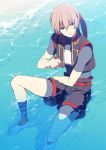  aqua_background barefoot blue_eyes brown_hair eterno feet gensou_suikoden gensou_suikoden_iv hands headband lazlo male short_hair solo suikoden_iv water 