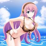  bent_over bikini blue_eyes breasts cleavage front-tie_top hyokkori_tamago leaning_forward long_hair megurine_luka nail_polish pink_hair project_diva side-tie_bikini solo swimsuit vocaloid 