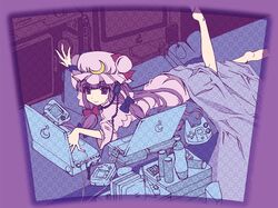  computer dreamcast game_boy game_gear hat headphones headset laptop long_hair nintendo patchouli_knowledge purple_eyes purple_hair sega shaka_ineru solo touhou violet_eyes 