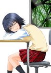  drooling glasses maho_(yakimorokoshi) saliva school_uniform short_hair sitting sleeping 