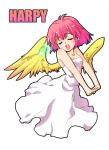  closed_eyes dress feathered_wings hands harpy pink_hair puyopuyo short_hair tessai white_dress wings 
