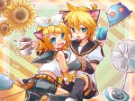  blonde_hair blue_eyes blush bow brother_and_sister cat_ears flower hair_ornament hairclip kagamine_len kagamine_rin kousetsu open_mouth popsicle siblings smile twins vocaloid 