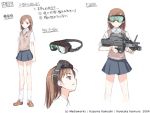  brown_eyes brown_hair bullpup character_sheet fn_f2000 goggles gun haimura_kiyotaka head_mounted_display misaka_imouto official_art rifle school_uniform skirt sweater_vest to_aru_majutsu_no_index weapon 