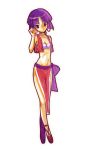  bad_id bandeau bare_shoulders clear_moon cross-laced_footwear earrings fushigi_no_umi_no_nadia hair_flip jewelry loincloth midriff nadia purple_eyes purple_hair sandals short_hair traditional_media tubetop vest violet_eyes 