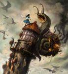  alice_in_wonderland american_mcgee&#039;s_alice american_mcgee's_alice battle bird boots ken-wong knife smoke snail surreal tower 