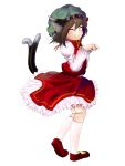 brown_hair cat_ears cat_tail chen closed_eyes earrings hat highres jewelry multiple_tails paw_pose short_hair smile solo tail touhou yana_(nekoarashi) 