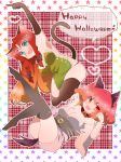  armpits braid breasts cat_ears china_dress chinadress chinese_clothes cleavage elbow_gloves gloves green_eyes halloween hong_meiling long_hair maid naka_marimo onozuka_komachi red_eyes red_hair redhead ribbon short_hair thigh-highs thighhighs touhou twin_braids twintails 