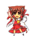  bow brown_hair cat_ears cat_tail chibi detached_sleeves gohei hakurei_reimu kemonomimi_mode short_hair tail toichi touhou 