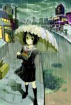 black_hair cat g_scream highres nakahara_misaki nhk_ni_youkoso! rain school_uniform serafuku short_hair umbrella 