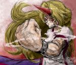  blonde_hair chain chains clenched_hand fist horn horns hoshiguma_yuugi long_hair oni red_eyes touhou yana_(nekoarashi) 