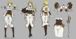  1girl blonde_hair blue_eyes bodysuit capelet character_sheet concept_art gloves high_heels long_hair low_ponytail original pantyhose pas_(paxiti) side_ponytail skirt solo sword weapon white_gloves 