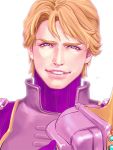  1boy blonde_hair blue_eyes headwear_removed helmet helmet_removed keith_goodman looking_at_viewer mamemo_(daifuku_mame) purple sky_high smile solo superhero tiger_&amp;_bunny violet_eyes 