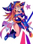  1girl bare_shoulders blonde_hair blue_eyes blush_stickers boots breasts choker cleavage dark_magician_girl detached_sleeves duel_monster hat skirt solo staff star tegaki turpentine_(artist) wizard_hat yuu-gi-ou yuu-gi-ou_duel_monsters 