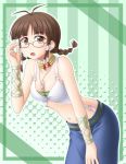  1girl akizuki_ritsuko braid breasts brown_eyes brown_hair cleavage glasses idolmaster leaning_forward looking_at_viewer solo utomo 