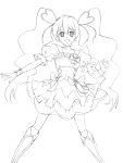  1girl absurdres boots bow choker corset cure_peach earrings fresh_precure! hair_ornament heart_hair_ornament highres jewelry knee_boots lineart long_hair magical_girl momozono_love nsxnewver precure ribbon skirt smile solo twintails wrist_cuffs 