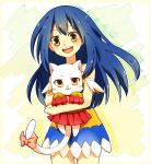  1girl blue_hair brown_eyes cat charle_(fairy_tail) dress fairy_tail heart long_hair open_mouth ribbon tail tail_ribbon wendy_marvell yuita_ro 