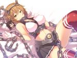  1girl anchor bare_shoulders blush breasts brown_hair chain character_doll gloves green_eyes headgear horosuke_(toot08) kantai_collection large_breasts looking_at_viewer midriff mutsu_(kantai_collection) nagato_(kantai_collection) navel red_legwear short_hair skirt smile solo thigh-highs white_gloves zettai_ryouiki 