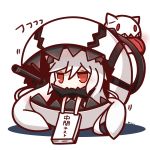  1girl chibi highres kantai_collection long_hair midway_hime monster nuu_(nu-nyu) pale_skin red_eyes shinkaisei-kan solo tongue tongue_out turret white_hair 