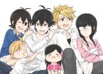  0_0 2boys 4girls :d ;d =_= arai_tamako barakamon black_eyes black_hair blonde_hair brown_hair crossed_arms fubi glasses handa_seishuu highres kido_hiroshi kotoishi_naru kubota_hina long_hair multiple_boys multiple_girls o3o one_eye_closed opaque_glasses open_mouth short_hair side_ponytail smile v yamamura_miwa 