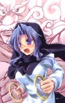  1boy 1girl blue_eyes blue_hair blush hair_intakes hood hoop kumoi_ichirin open_mouth touhou unzan yamu_(reverse_noise) 