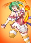  1girl asahina_eriko bare_shoulders braid breasts fire glasses green_hair large_breasts open_mouth pani_poni_dash! skirt solo star striped striped_legwear thigh-highs utomo 