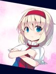 1girl ahoge alice_margatroid angry ascot beni_shake blonde_hair blue_eyes bow capelet crossed_arms hair_bow pout solo touhou 