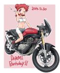  absurdres bandeau birthday blush harukaze_doremi heart highres konkon midriff motor_vehicle motorcycle navel ojamajo_doremi one_eye_closed open_mouth redhead shorts smile solo taut_clothes vehicle 