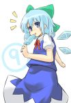  (9) 1girl :p blue_eyes blue_hair bow cirno dress hair_bow highres popsicle puffy_short_sleeves puffy_sleeves s_katsuo short_hair short_sleeves tongue tongue_out touhou wings 