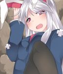  1girl animal_ears bandages black_legwear blazer blush commentary_request hammer_(sunset_beach) long_hair necktie open_mouth rabbit_ears red_eyes reisen_udongein_inaba silver_hair solo thigh-highs touhou 