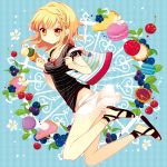  bag blonde_hair braid character_request earrings food handbag hinabita ice_cream izumi_ibuki jewelry macaron miyu_(matsunohara) orange_eyes sandals skirt 