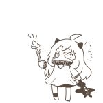  1girl ahoge airplane anklet chibi gloves horns inishie jewelry kantai_collection long_hair northern_ocean_hime poop_on_a_stick shinkaisei-kan solo translated white_hair 