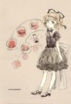  1girl ankle_socks blonde_hair blue_eyes blush bow english flower flower_request hair_ribbon lips mary_janes marydill medicine_melancholy puffy_sleeves ribbon shoes sketch skirt su-san tagme touhou 