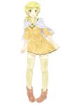  1girl blonde_hair blush dan_ball hidamari_sketch highres looking_at_viewer miyako open_mouth simple_background skirt solo thigh-highs white_background yellow_eyes yellow_legwear 