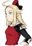  1girl armor blonde_hair blue_eyes bow bravely_default:_flying_fairy bravely_default_(series) bust edea_lee elbow_pads expressionless hair_bow long_hair small_breasts solo tsukudani_(coke-buta) 