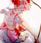  1girl bow bow_(weapon) brooch choker gloves hair_bow highres iceiceic jewelry kaname_madoka magical_girl mahou_shoujo_madoka_magica pink_eyes pink_hair short_hair skirt solo weapon white_gloves 