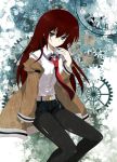  1girl black_legwear brown_eyes brown_hair gears ichiyou_moka long_hair looking_at_viewer makise_kurisu necktie pantyhose solo steins;gate tagme 