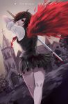  1girl black_hair blood hair_over_one_eye highres katana kirishima_touka looking_back red_eyes short_hair skirt solo sword tokyo_ghoul walking weapon 