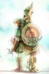  2boys armor back-to-back blonde_hair chainmail fingerless_gloves gloves height_difference helmet hero&#039;s_shade highres horned_helmet ivy link male master_sword multiple_boys pointy_ears ruina shield sword the_legend_of_zelda twilight_princess weapon 