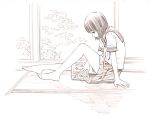  1girl barefoot monochrome original school_uniform short_hair sketch solo traditional_media yoshitomi_akihito 