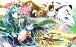  1girl :o animal anklet bare_shoulders barefoot blue_eyes blue_hair blush emia_(castilla) facial_mark flower forehead_mark hair_flower hair_ornament hat jewelry looking_at_viewer lotus open_mouth parvati_(p&amp;d) polearm puzzle_&amp;_dragons sleeveless solo tiger trident weapon white_tiger 