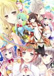  1boy 6+girls amiko_(frostedchocolate) atelier_(series) atelier_ayesha atelier_escha_&amp;_logy atelier_meruru atelier_rorona atelier_shallie atelier_totori ayesha_altugle black_hair black_legwear blonde_hair blue_skirt breasts brown_hair cleavage escha_malier fingerless_gloves flower gem gloves green_eyes green_hair grey_eyes hair_flower hair_ornament hairband hat highres logix_ficsario long_hair merurulince_rede_arls multiple_girls pantyhose pink_hair plaid plaid_skirt rainbow rororina_fryxell shallistera_(atelier) shallotte_elminus shoes short_hair short_twintails skirt smile sneakers totooria_helmold twintails violet_eyes white_hair yellow_eyes 